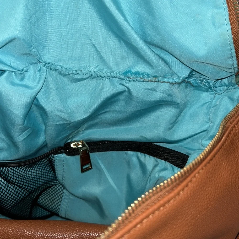 Faux leather brown cognac tan large backpack diaper bag